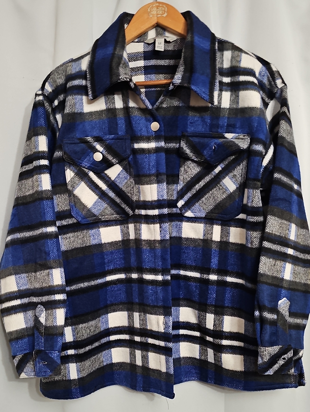 Nine Eight Plaid Shacket Flannel Shirt Jacket Medium Blue Black multi NWT New